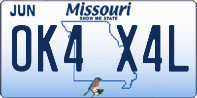 MO license plate OK4X4L