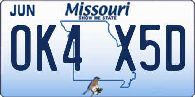 MO license plate OK4X5D