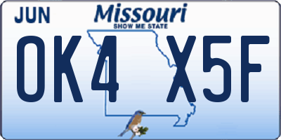 MO license plate OK4X5F