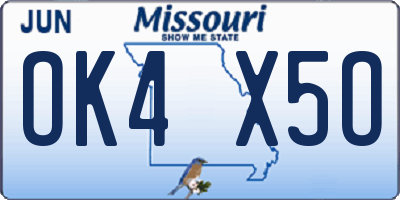 MO license plate OK4X5O