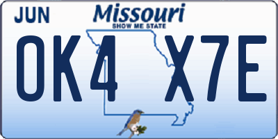 MO license plate OK4X7E