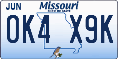 MO license plate OK4X9K