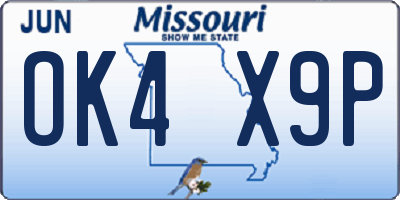 MO license plate OK4X9P