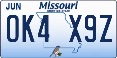 MO license plate OK4X9Z