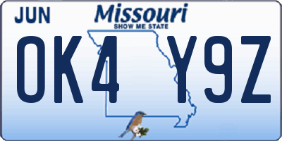 MO license plate OK4Y9Z