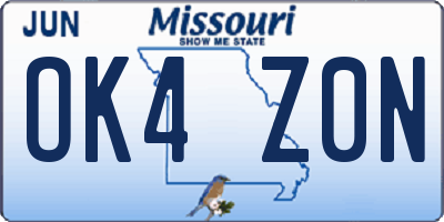 MO license plate OK4Z0N