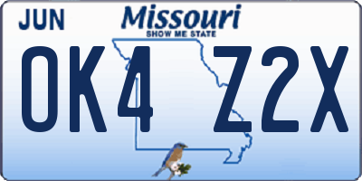MO license plate OK4Z2X