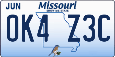 MO license plate OK4Z3C