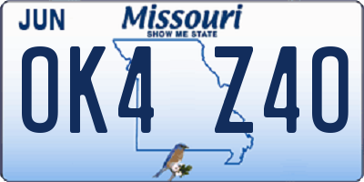 MO license plate OK4Z4O