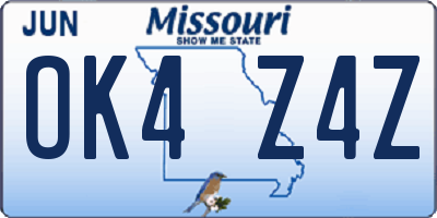 MO license plate OK4Z4Z