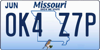 MO license plate OK4Z7P
