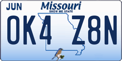 MO license plate OK4Z8N