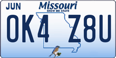 MO license plate OK4Z8U
