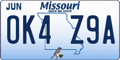 MO license plate OK4Z9A