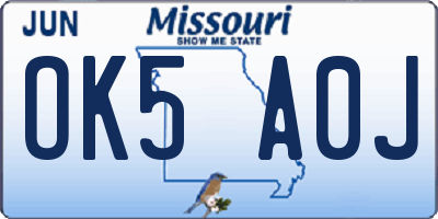 MO license plate OK5A0J