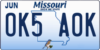 MO license plate OK5A0K