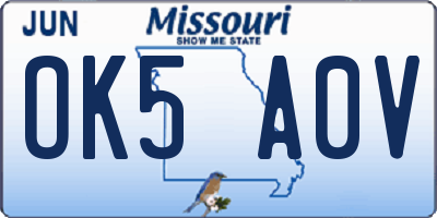 MO license plate OK5A0V