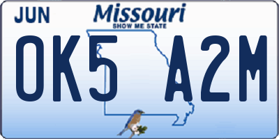 MO license plate OK5A2M