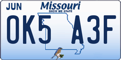 MO license plate OK5A3F