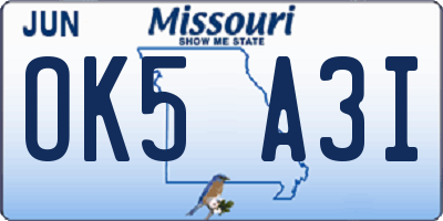 MO license plate OK5A3I
