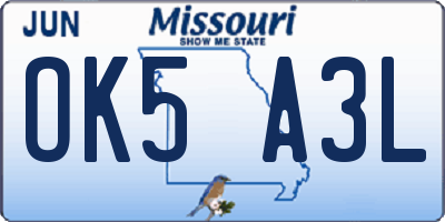 MO license plate OK5A3L