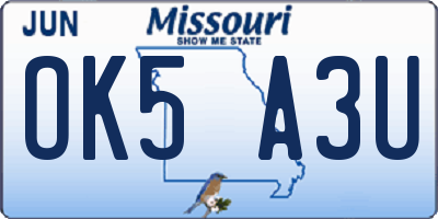 MO license plate OK5A3U