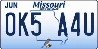 MO license plate OK5A4U