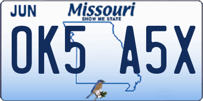 MO license plate OK5A5X