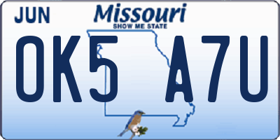 MO license plate OK5A7U