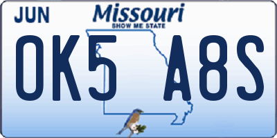 MO license plate OK5A8S