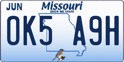 MO license plate OK5A9H