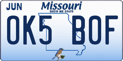 MO license plate OK5B0F