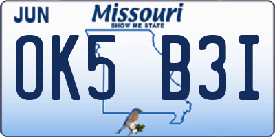 MO license plate OK5B3I