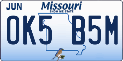 MO license plate OK5B5M