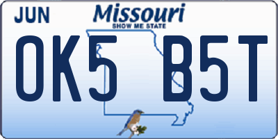 MO license plate OK5B5T