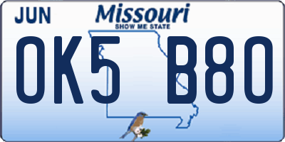 MO license plate OK5B8O