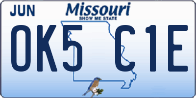 MO license plate OK5C1E