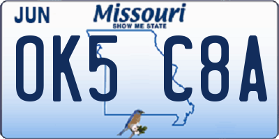 MO license plate OK5C8A