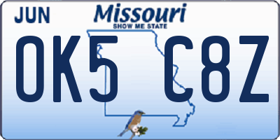 MO license plate OK5C8Z