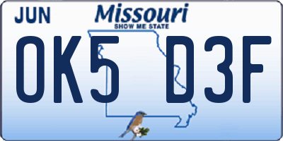 MO license plate OK5D3F