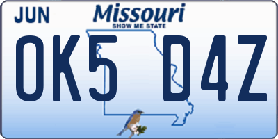 MO license plate OK5D4Z