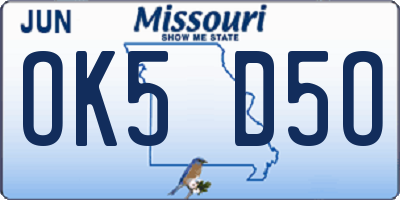 MO license plate OK5D5O