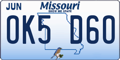 MO license plate OK5D6O