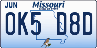 MO license plate OK5D8D