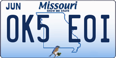 MO license plate OK5E0I