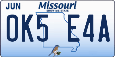 MO license plate OK5E4A