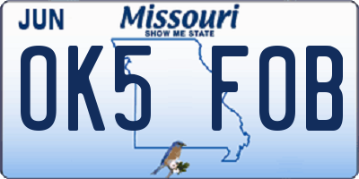 MO license plate OK5F0B