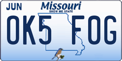 MO license plate OK5F0G