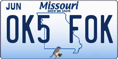 MO license plate OK5F0K
