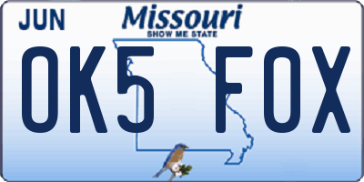 MO license plate OK5F0X